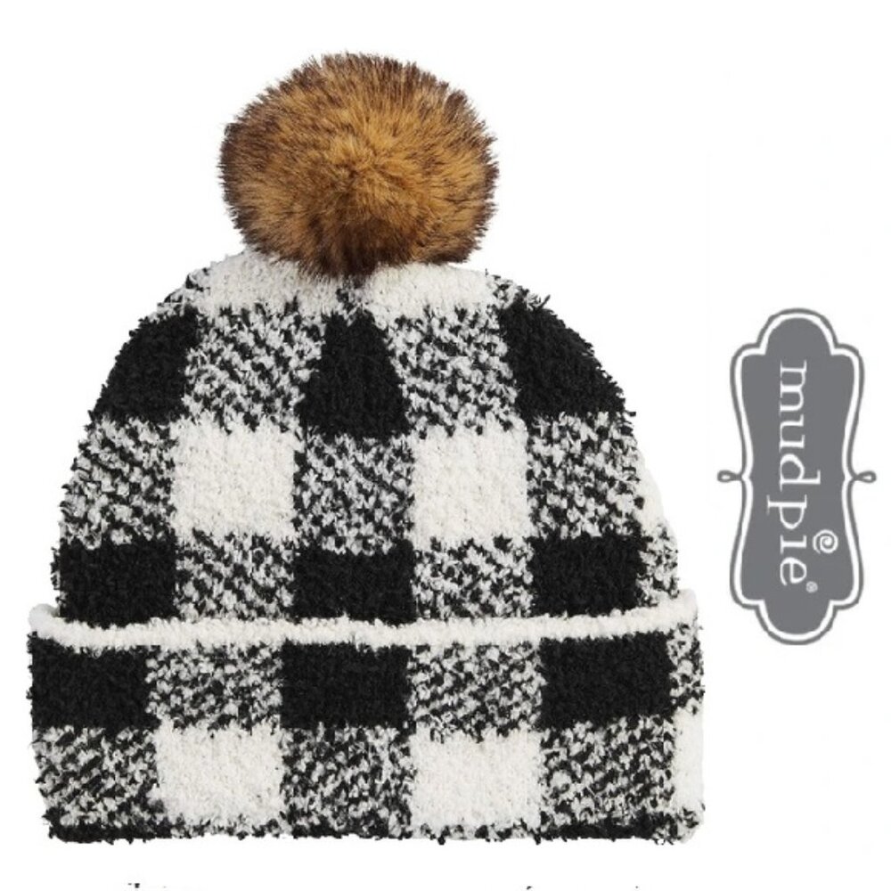 Mud Pie | Baby Girls' Black Buffalo Check Hat | Size 6-18 Months